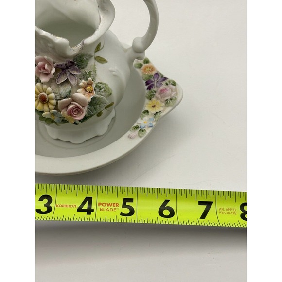 Vintage Lefton China 4.5" Handpainted Creamer/Basin & Decorative Pitcher KW3221 - Picture 9 of 10